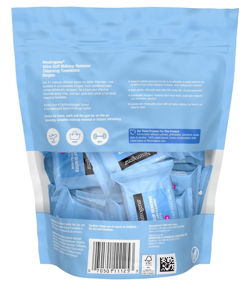 Lenços de Limpeza Demaquilante Individually Wrapped Sustainable Makeup Remover Cleansing Wipes 20 unidades
