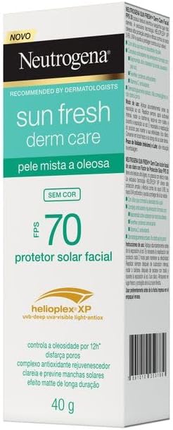 Sun Fresh Protetor Solar Facial Para Pele Oleosa Derm Care Sem Cor FPS 70, 40g