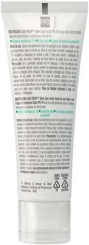 Sun Fresh Protetor Solar Facial Para Pele Oleosa Derm Care Sem Cor FPS 70, 40g
