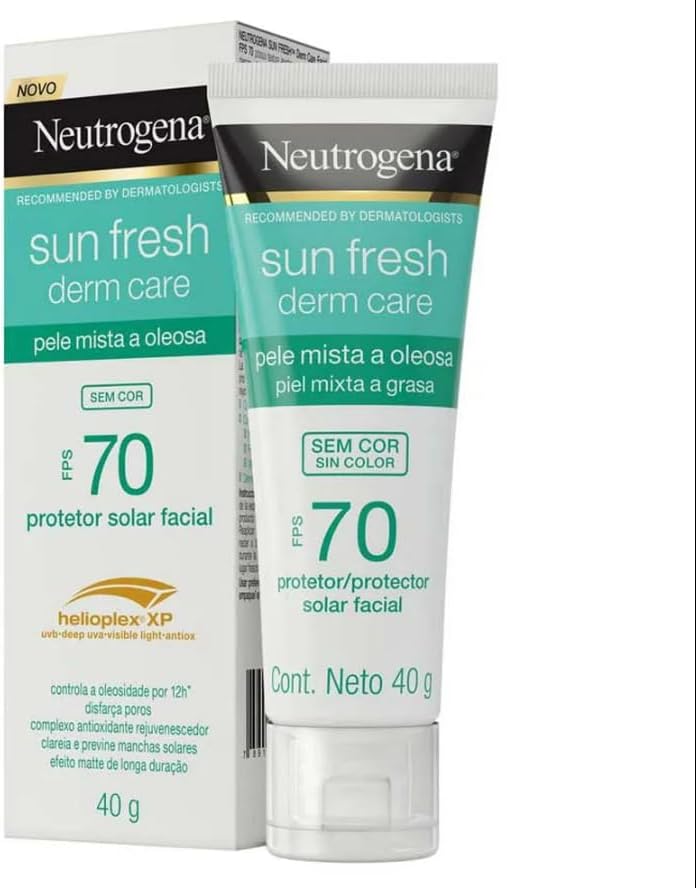 Sun Fresh Protetor Solar Facial Para Pele Oleosa Derm Care Sem Cor FPS 70, 40g