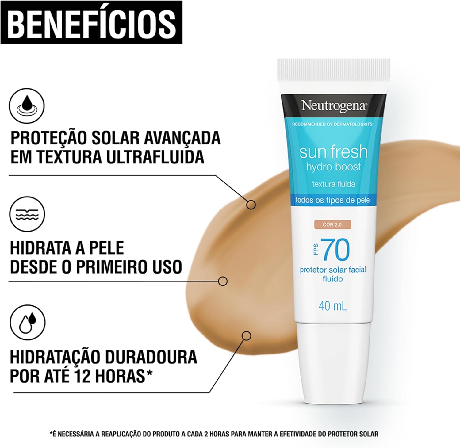Protetor Solar Sun Fresh Hydro Boost Cor 2.0 FPS 70 40mL
