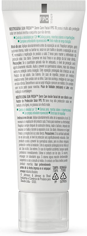 Sun Fresh Protetor Solar Facial Para Pele Oleosa Derm Care Sem Cor FPS 70, 40g