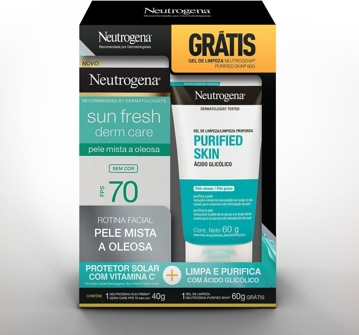 Promopack Compre SUN FRESHDerm Care FPS 70 SEM COR e ganhe Gel de Limpeza PURIFIED SKIN 60g