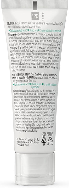 Sun Fresh Protetor Solar Facial Para Pele Oleosa Derm Care Sem Cor FPS 70, 40g